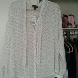 Over sized woven tie neck blouse